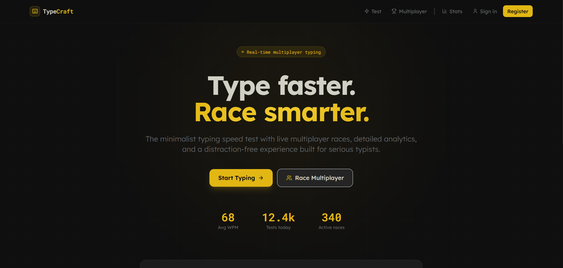 Typing speed multiplayer interface with leaderboard